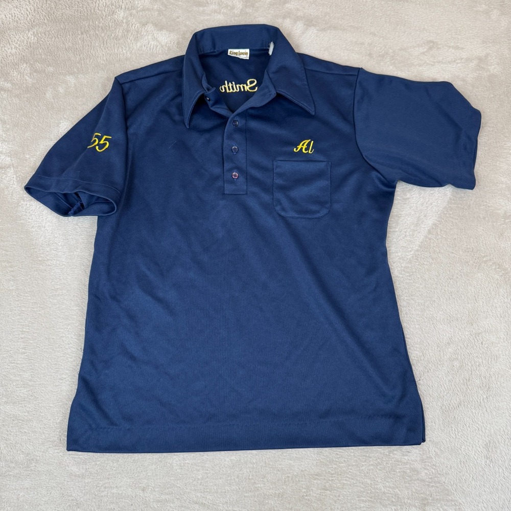 VTG 80s King Louie‎ 700 Club Bowling Watertown NY Smith Polo Shirt Mens L Blue